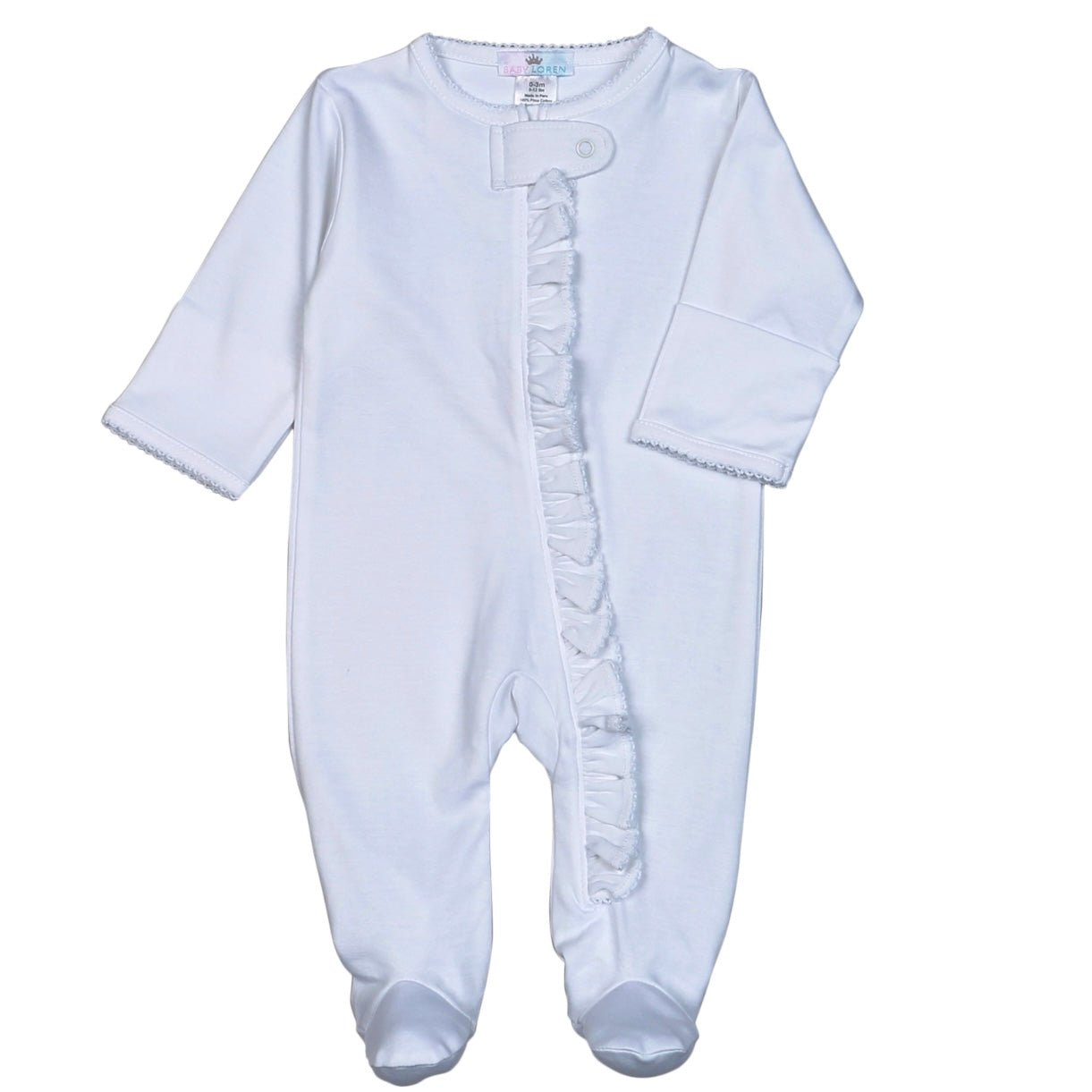 Baby Loren Girls White Ruffled Footie