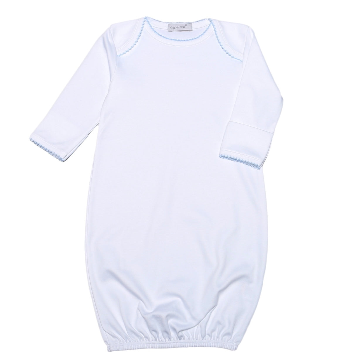Baby Loren White Pima Cotton Day Gown with Blue Picot Trim