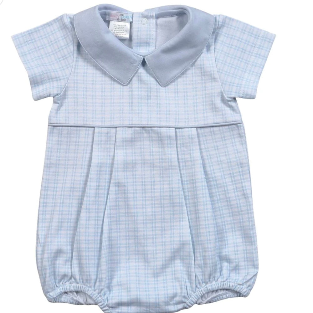 Baby Loren Blue Plaid Pima Bubble Pointy Collar