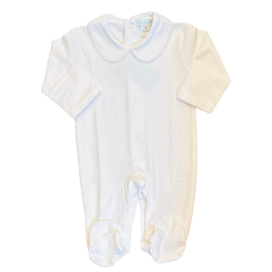 La Luna Pima White Footie with Peter Pan Collar