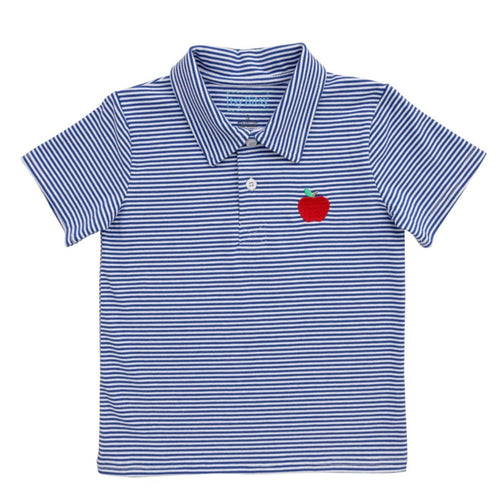 Itsy Bitsy Boys Blue Stripe Polo with Apple Embroidery