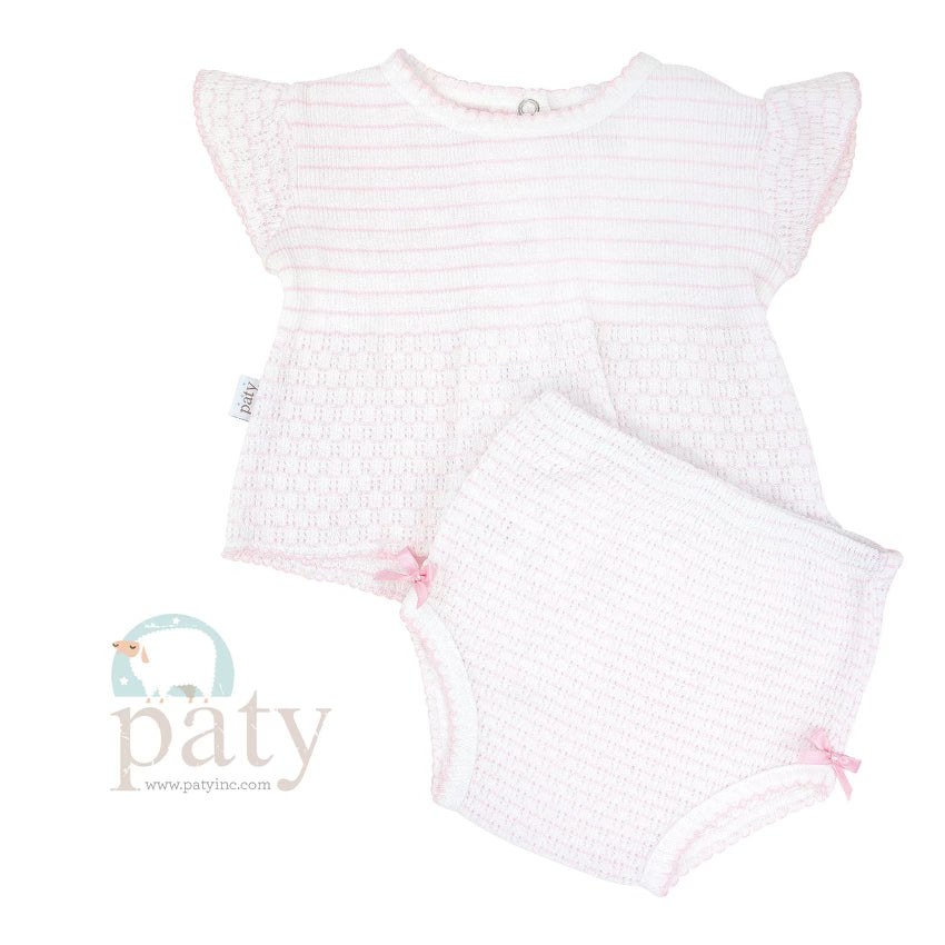 Paty Girls Pink SS Flutter Sleeve Pinstripe Diaper Set