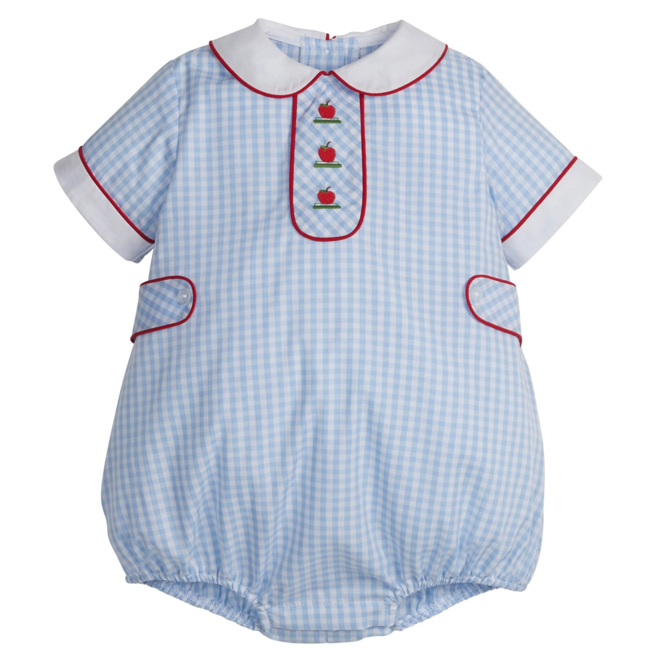 Little English Boys Button Tab Charlie Bubble with Apple Embroidery