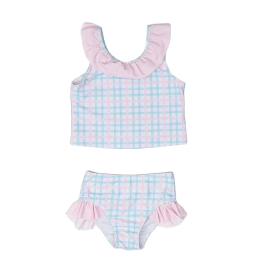 The Oaks Girls Pastel Plaid Two Piece Swimsuit