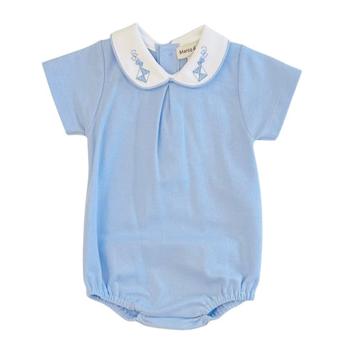 Marco and Lizzy Blue Pique Bubble with Kite Embroidery