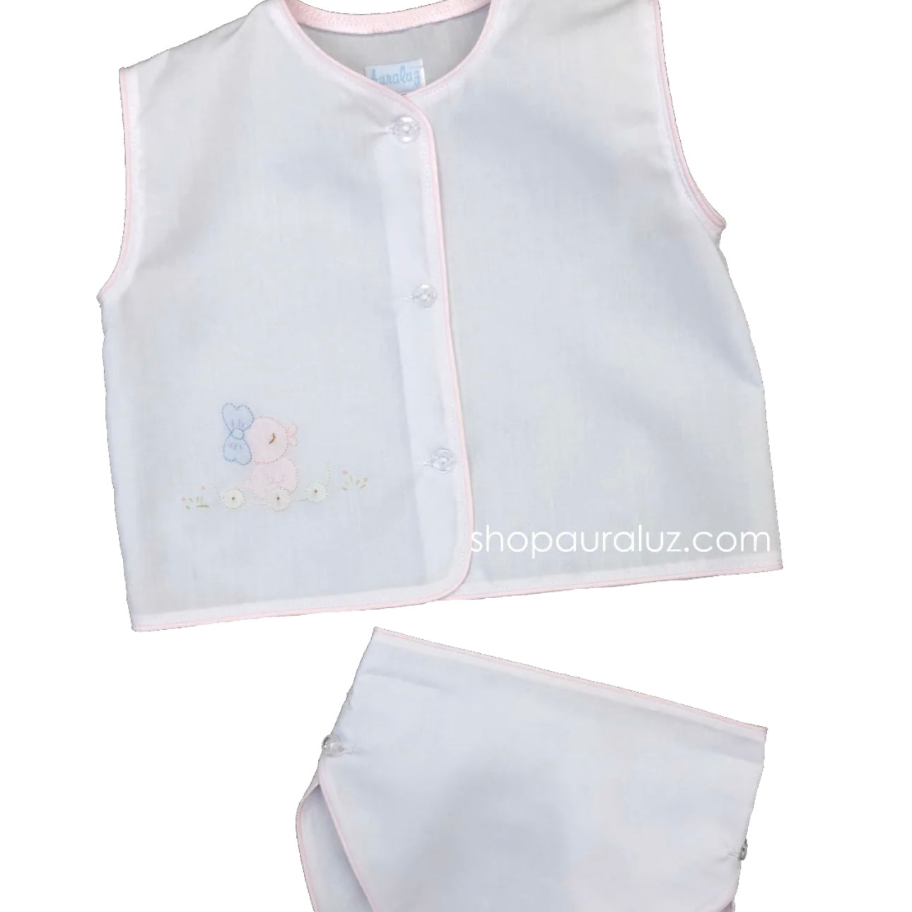 Auraluz Girls White Diaper Set with Baby Chic Shadow Stitching