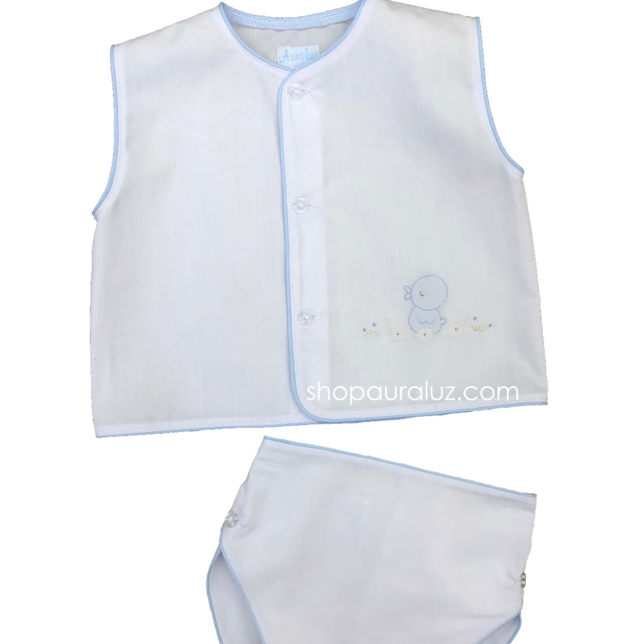 Auraluz Boys White Diaper Set with Baby Chic Shadow Stitching