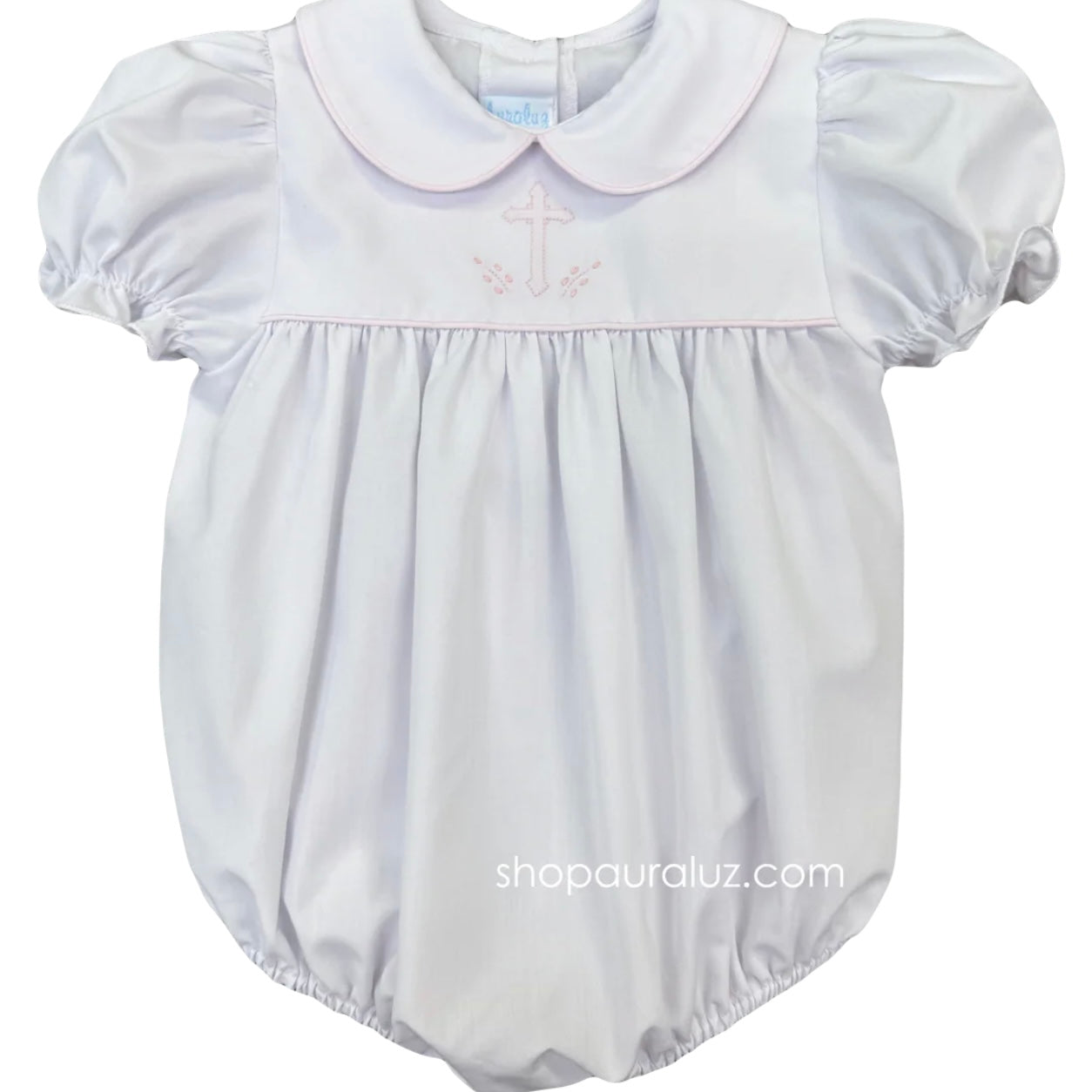 Auraluz Girls White Bubble with Pink Cross Shadow Stitching