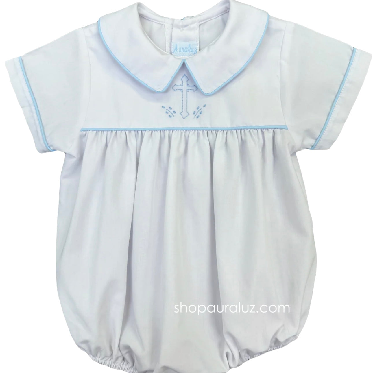 Auraluz Boys White Bubble with Blue Cross Shadow Stitching