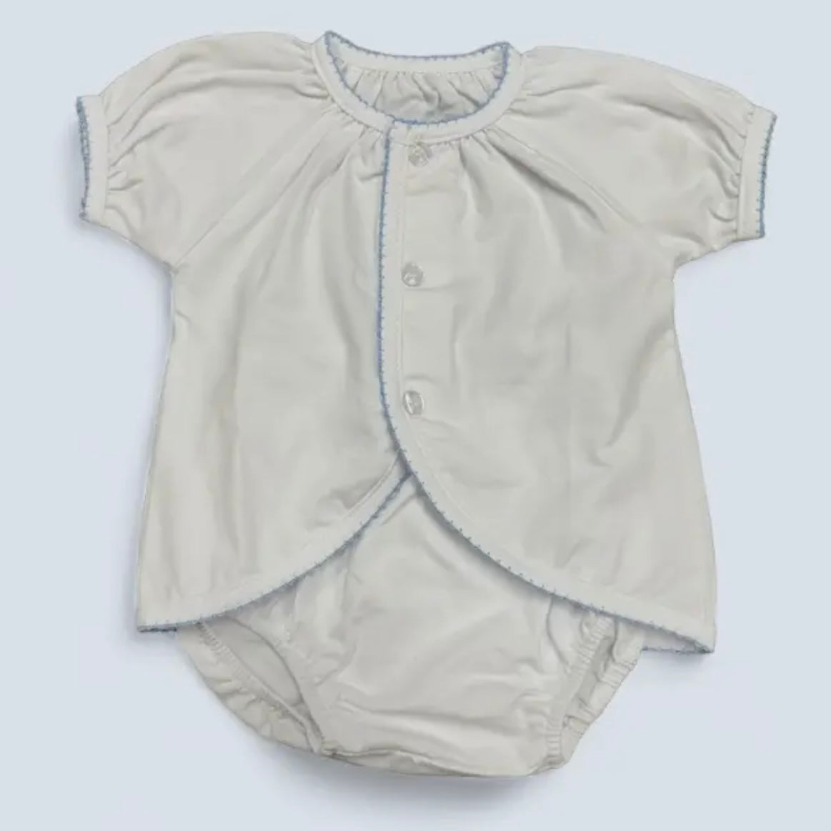 Zsa Zsa and Lolli Pecot Trimmed Diaper Set-Available in Pink and Blue Trim