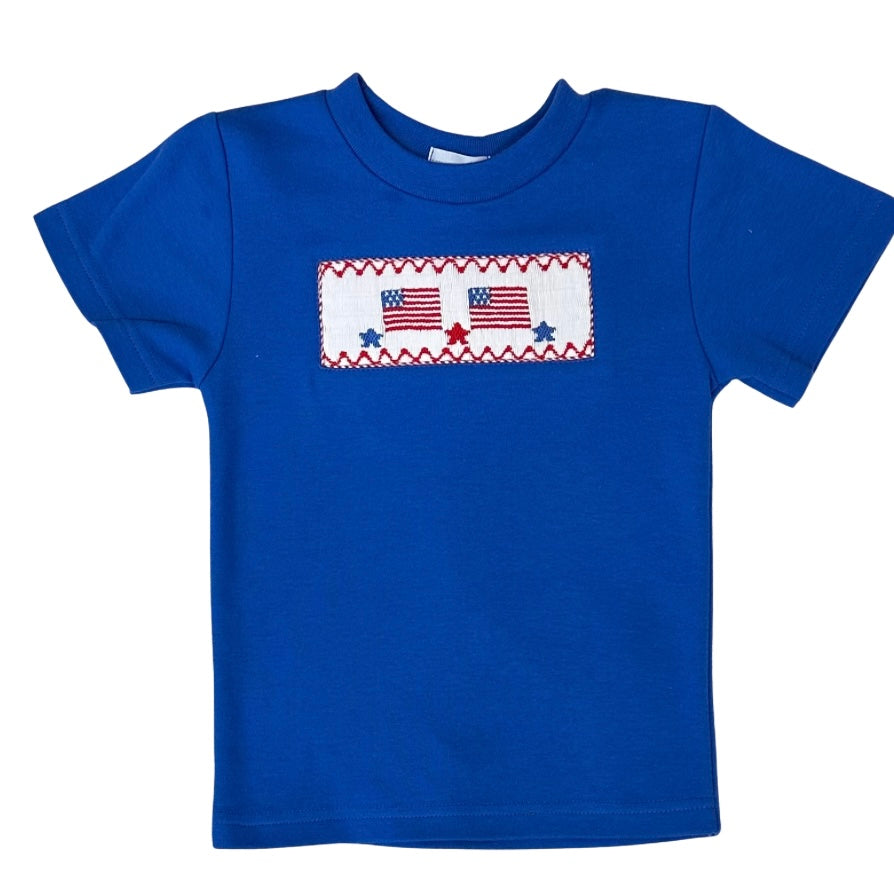 Vive La Fete Boys Royal Blue Smocked Flag Shirt