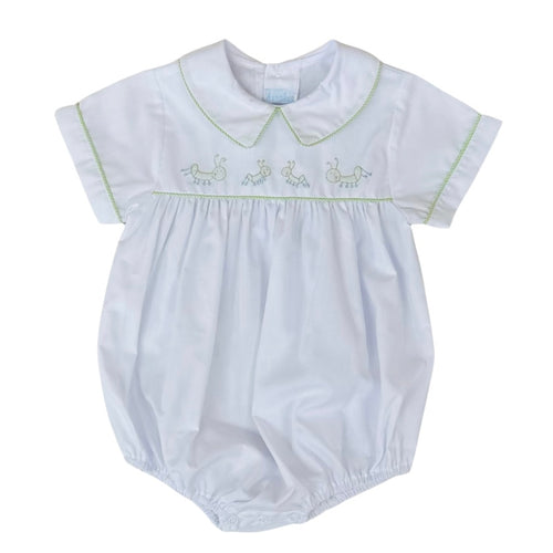 Auraluz Boys White Bubble with Caterpillar Shadow Stitching and Green Piped Collar
