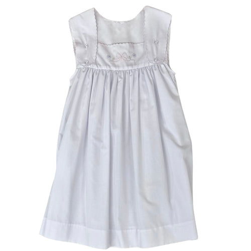 Auraluz Girls White Sundress with Bow Shadow Stiching
