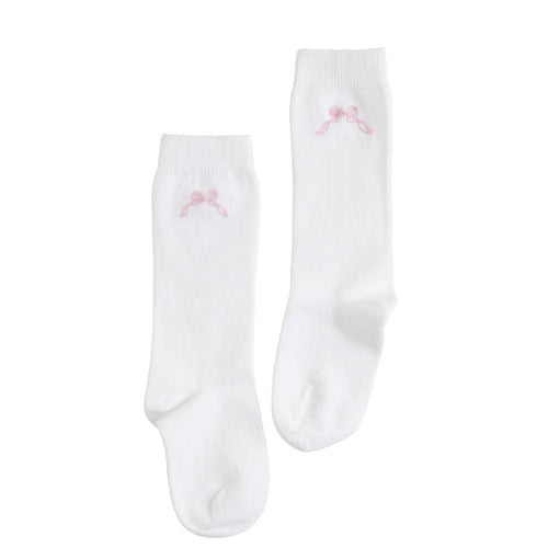 Little English Girls Knee High Socks with Pink Bow Embroidery
