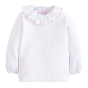 Little English Girls White London Blouse-Available with Piped White Or Piped Pink Collar