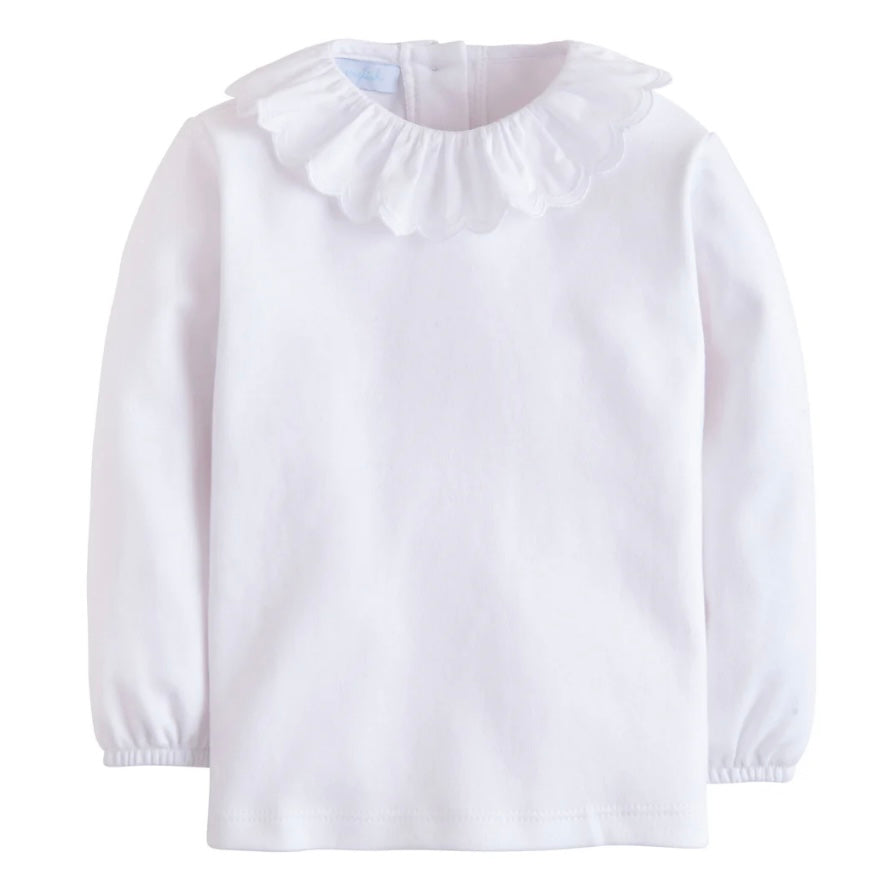 Little English Girls White London Blouse-Available with Piped White Or Piped Pink Collar