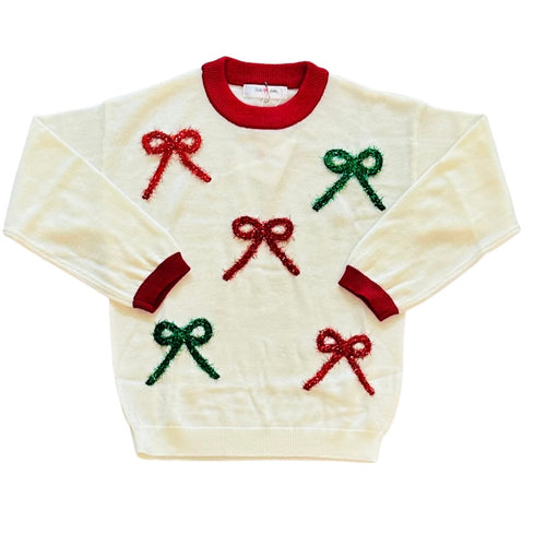 Lulu Bebe Girls Red and Green Bow Sweater