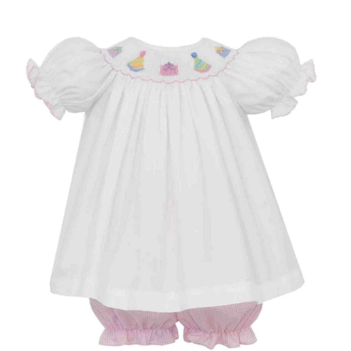 Petit Bebe Girls Pink Smocked Birthday Girl Bloomer Set