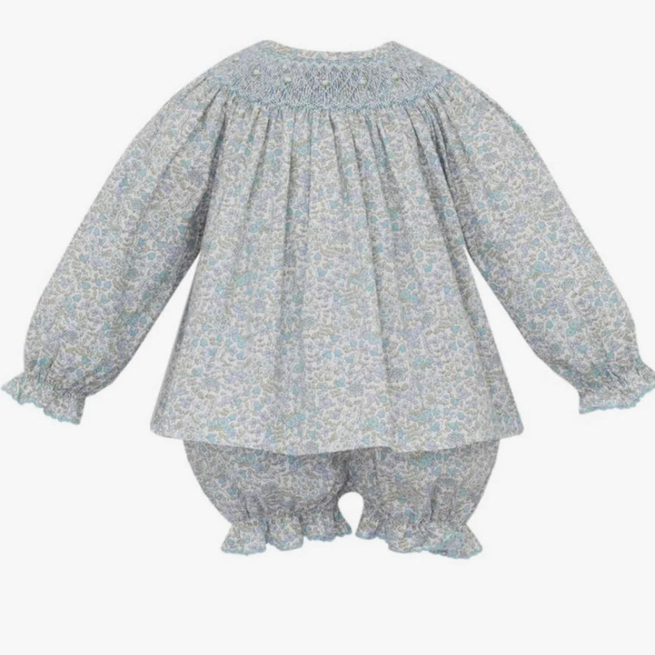 Petit Bebe Girls Blue Liberty Floral Andrea Bishop Bloomer Set