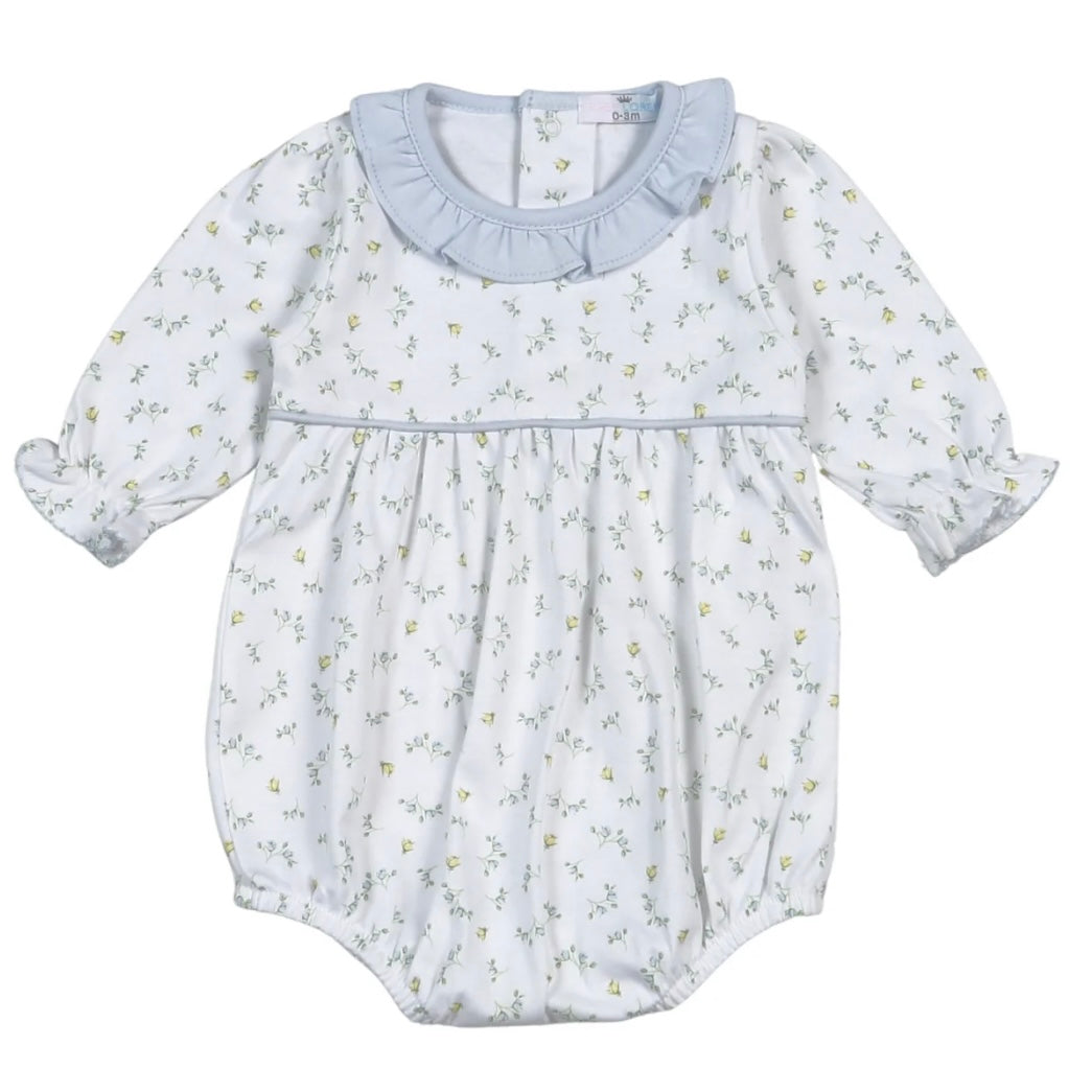 Baby Loren Girls LS Mia Blue Floral Pima Long Sleeve Bubble