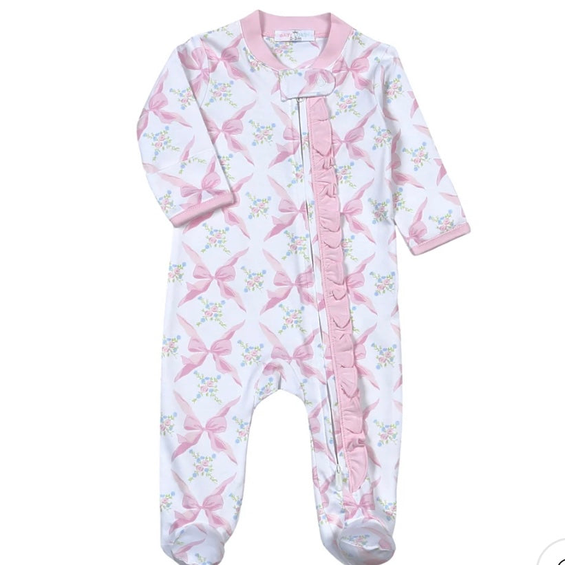 Baby Loren Pink Bows Pima Zipper Footie
