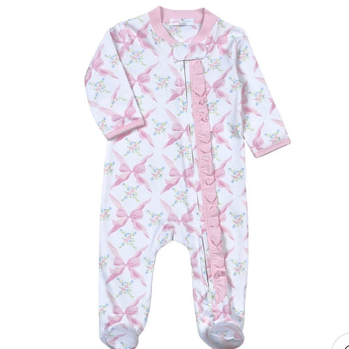 Baby Loren Pink Bows Pima Zipper Footie