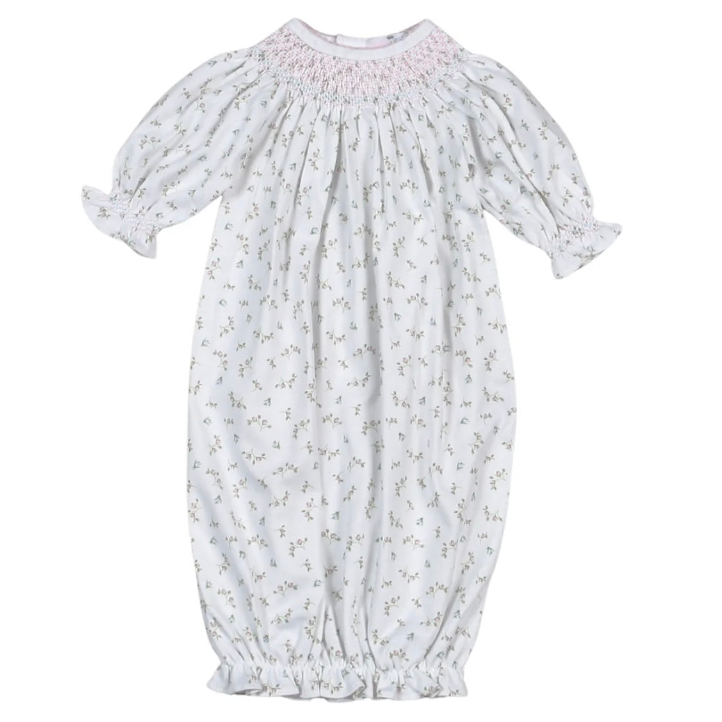 Baby Loren Girls Bella Pink Floral Hand Smocked Bishop Gown