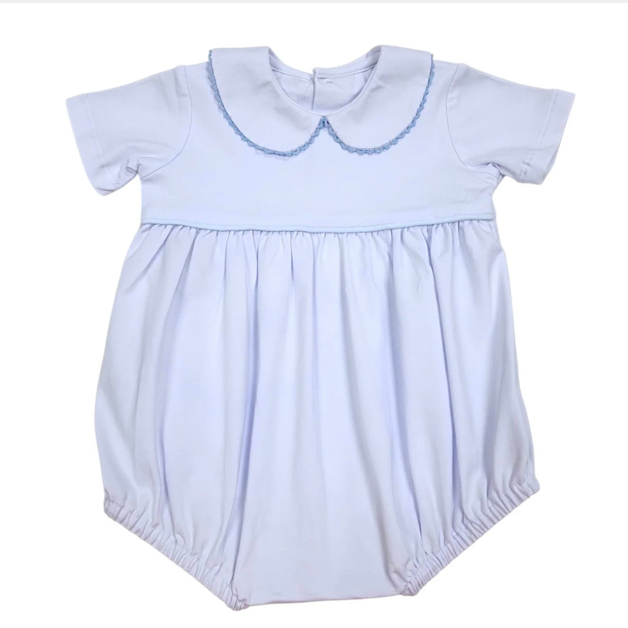 Baby Sen Boys White Brady Bubble with Blue Picot Trim