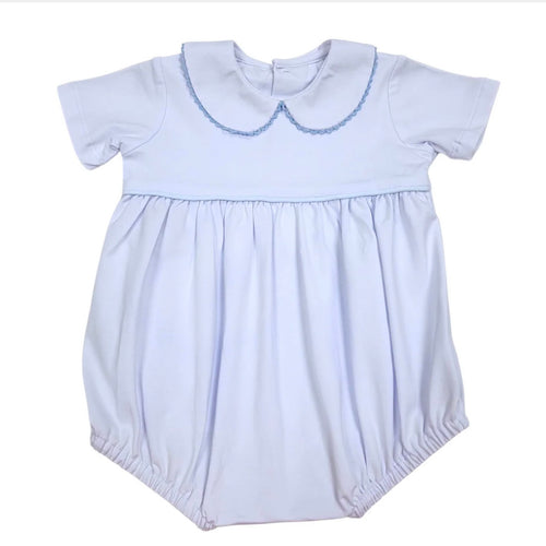 Baby Sen Boys White Brady Bubble with Blue Picot Trim