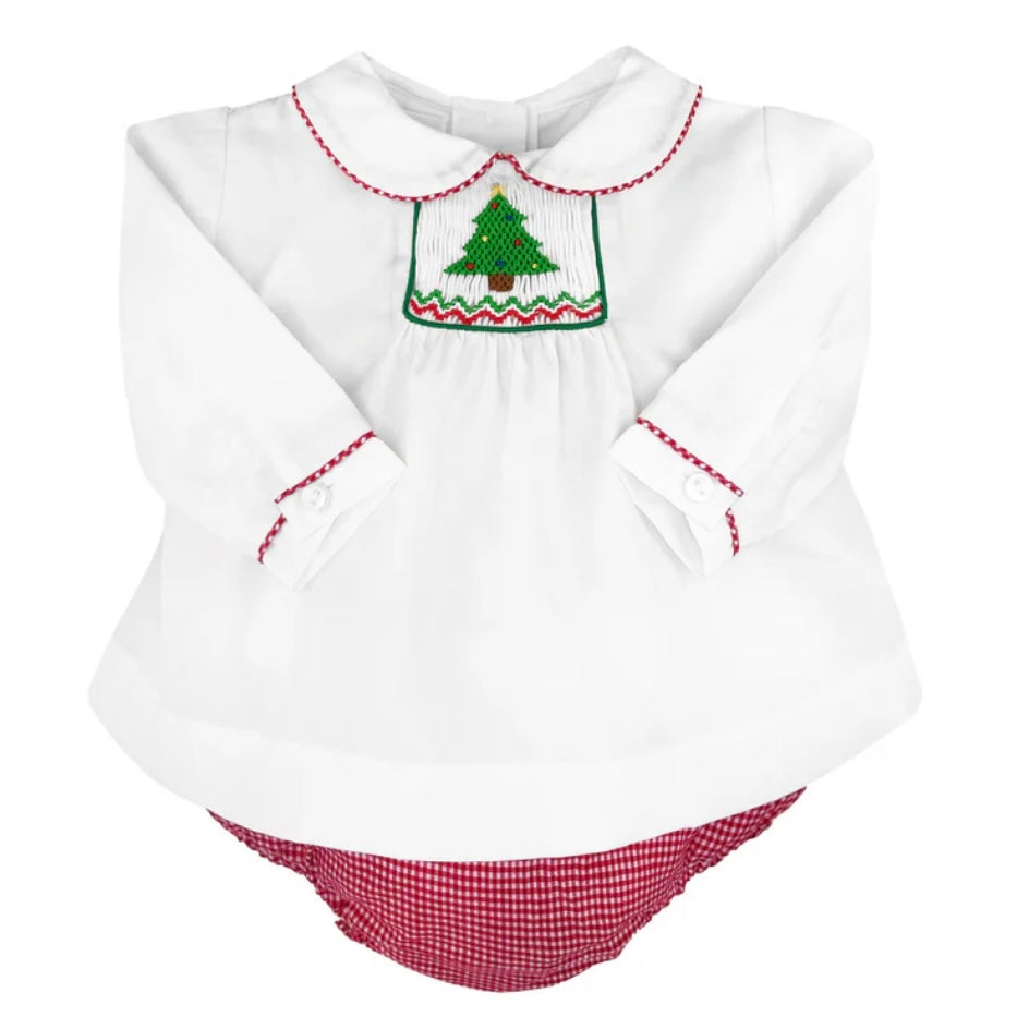 Petit Ami Boys Christmas Tree Hand Smocked Diaper Set