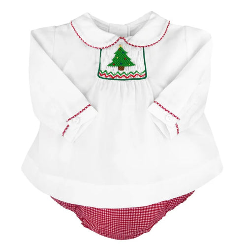Petit Ami Boys Christmas Tree Hand Smocked Diaper Set