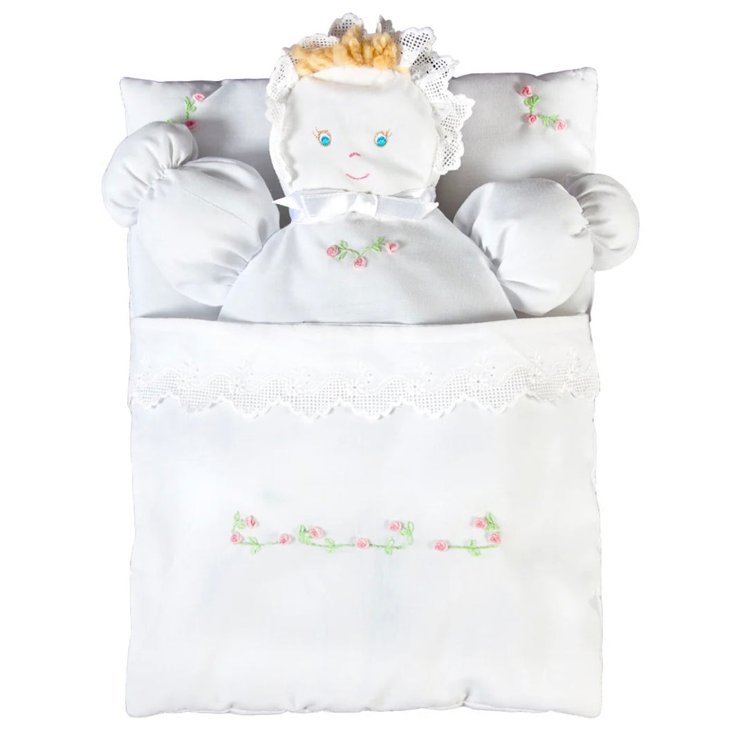 Rosalina Girls White Rose Bullion Bunting Doll