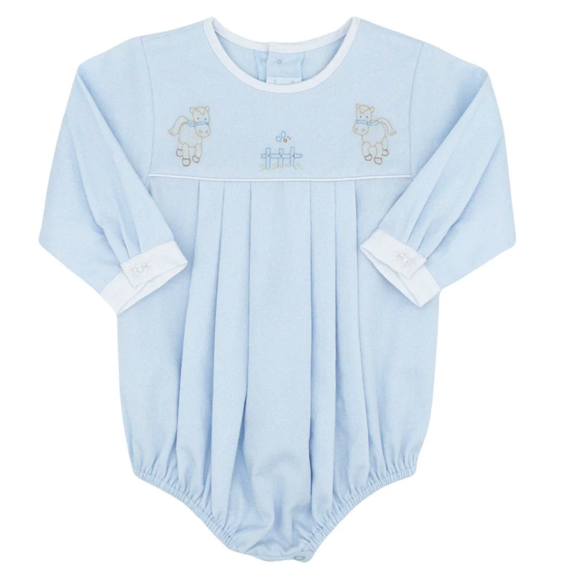 Auraluz Boys LS Blue Pique Bubble with Hand Embroidered Horse