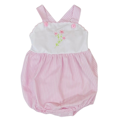 Lullaby Set Girls Pink and White Sunsuit with Flower Embroidery
