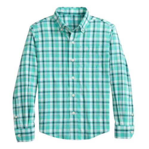 Southern Tide Boys Turtle Green LS River Ridge Plaid Sportshirt