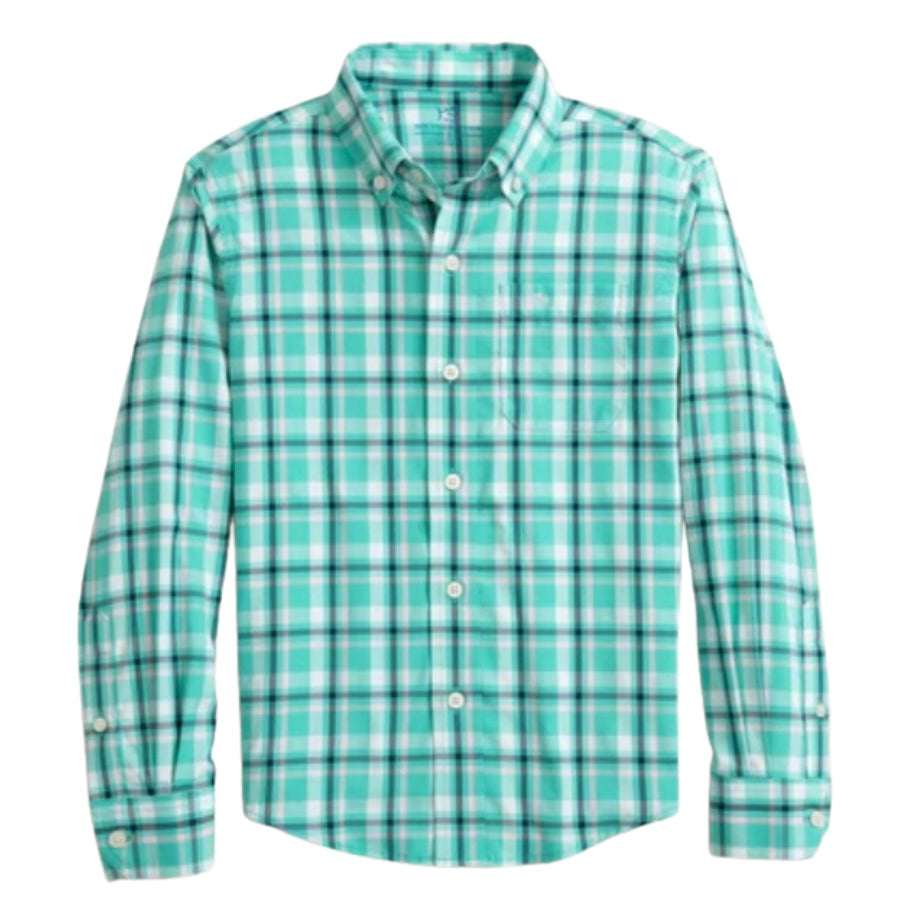 Southern Tide Boys Turtle Green LS River Ridge Plaid Sportshirt