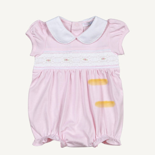 Baby Loren Girls Sally SS Pink Hand Smocked Pima Bubble