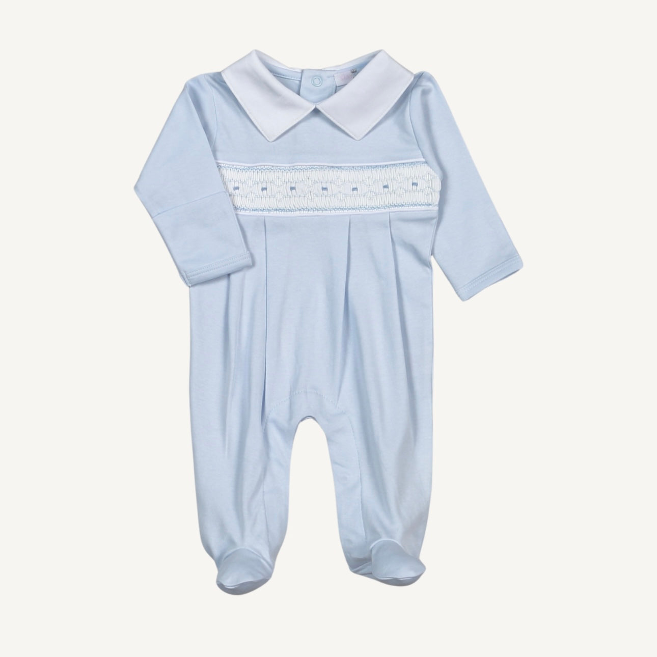 Baby Loren Boys LS Tim Blue Hand Smocked Pima Footie