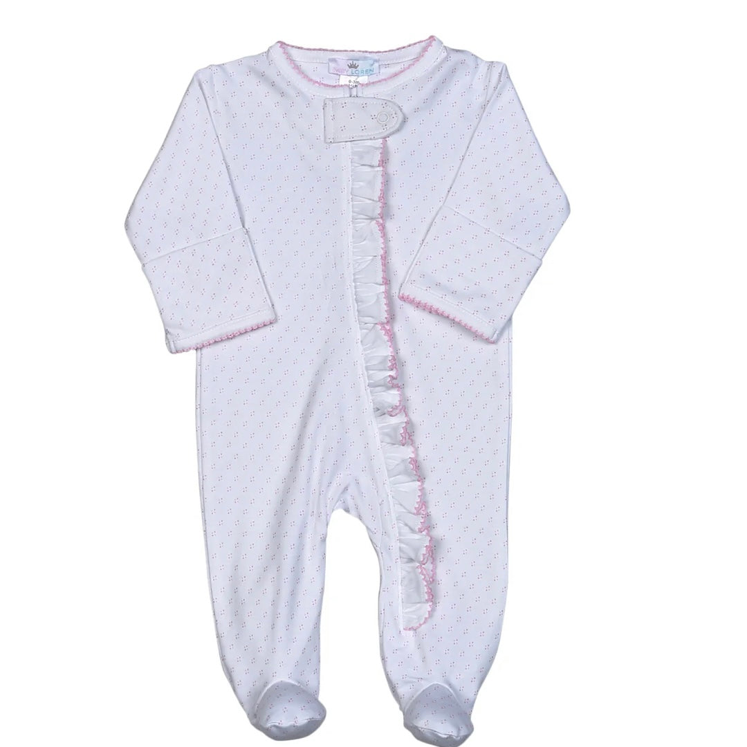 Baby Loren Girls Pink Dots Zipper Footie