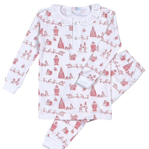 Baby Loren Girls Red Christmas Toile Two Piece Loungewear Set
