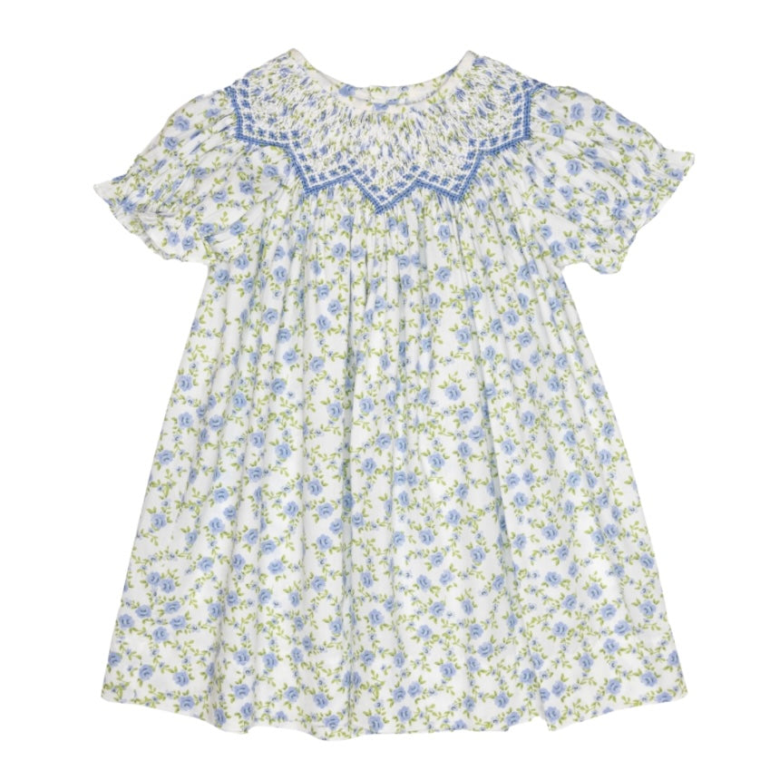 Sweet Dreams Girls Jessica Blue Floral Print Smocked Dress