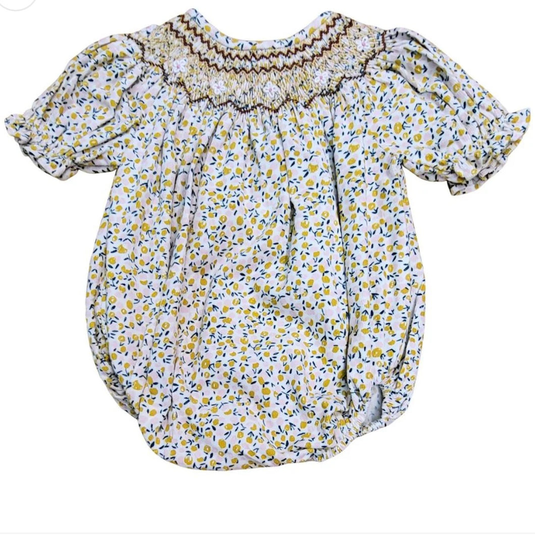 Sweet Dreams Girls Bailey Corduroy Floral Smocked Print Bubble