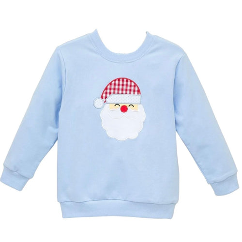 Trotter Street Light Blue French Terry Pullover with Santa Applique