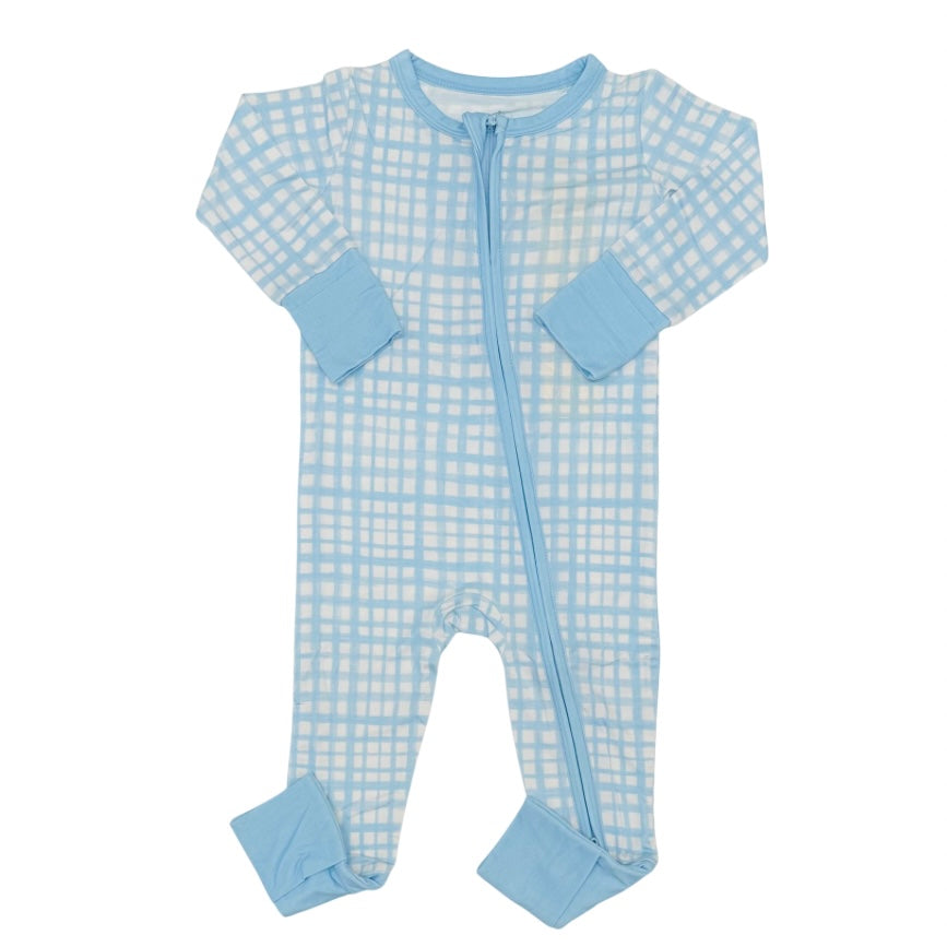 Weisinger Boys Blue Plaid Converter Romper