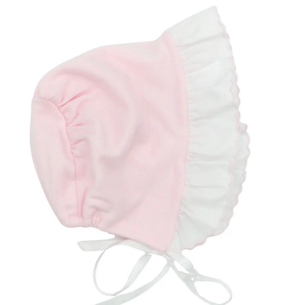 Auraluz Girls Pink Knit Hat with White Ruffle