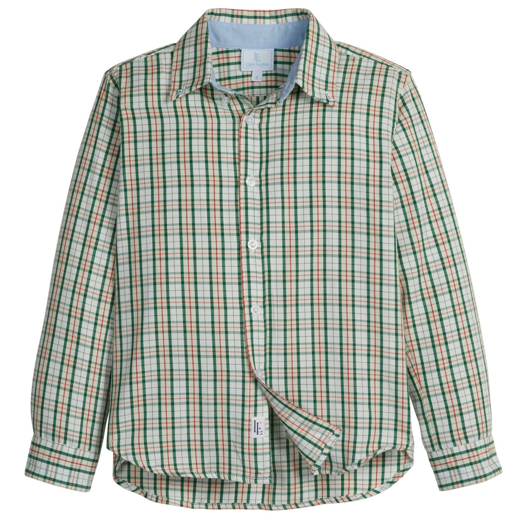 Little English Boys Button Down Shirt-Mistletoe Tartan