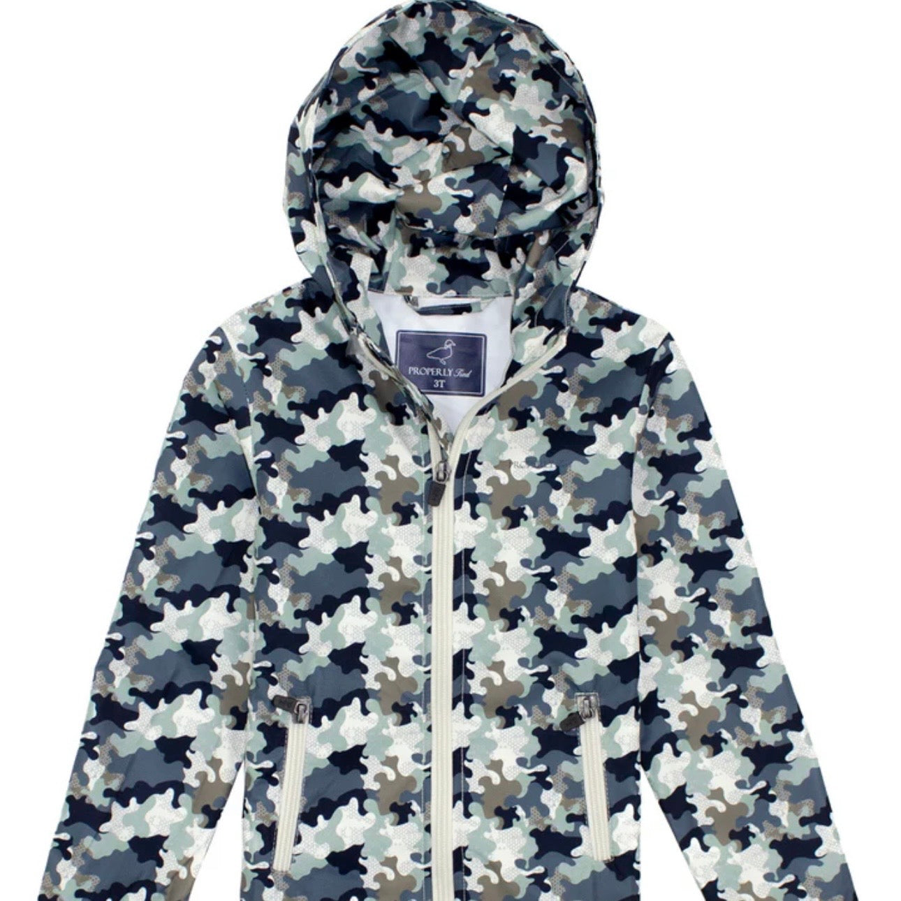 Properly Tied Boys Canopy Rain Jacket Delta Backwater Camo