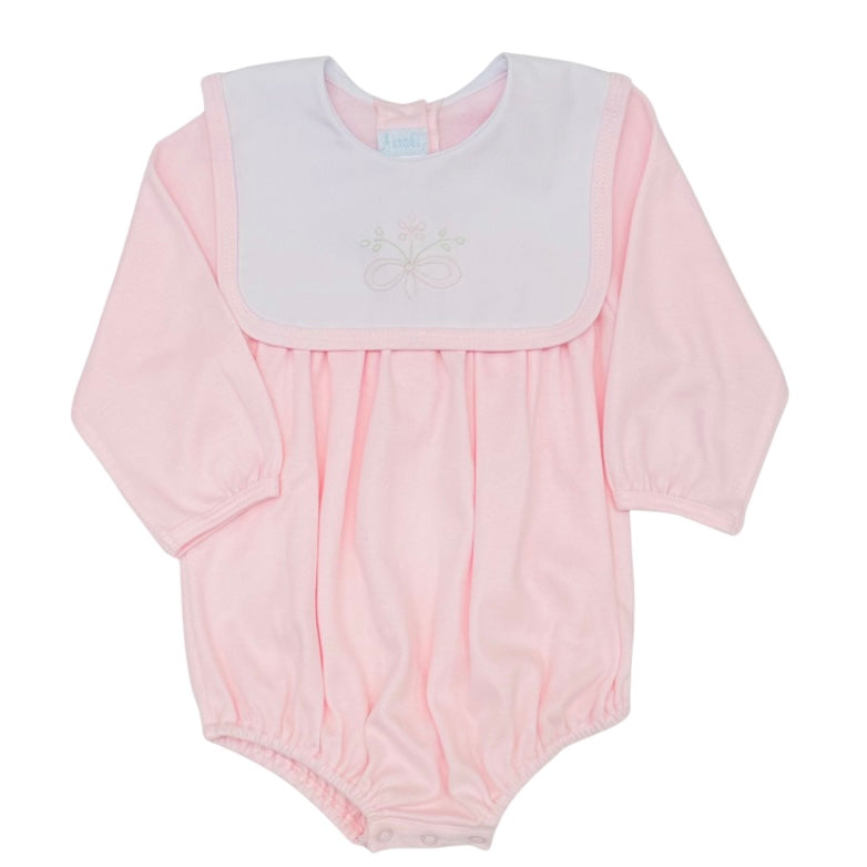 Auraluz Girls LS Pink Bubble with Bow Shadow Stitching and Square Collar