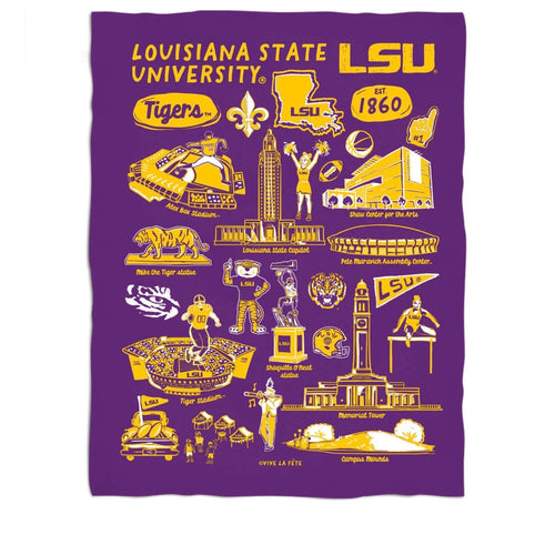 Vive La Fete Purple Hand Sketched Minky Blanket