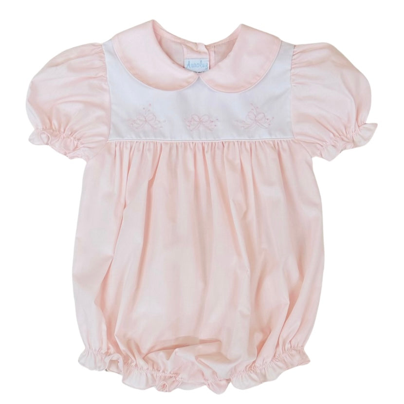 Auraluz Girls Pink Bubble with Shadow Stitched Bow Embroidery